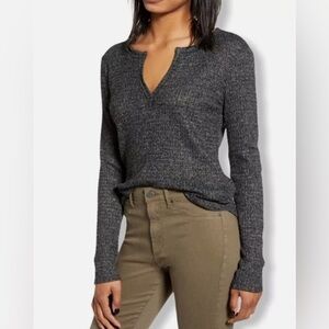 Socialite Womens Charcoal Gray Split VNeck Thermal Henley Long Sleeve Top sz L